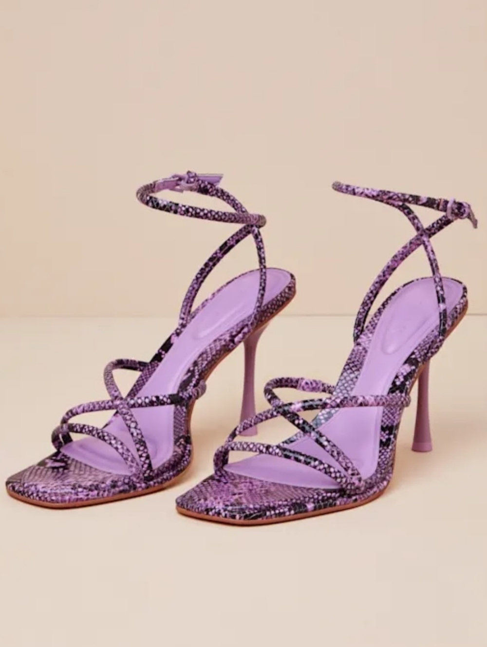 D'Amelio Dalilah Python Ankle Strap High Heel Sandals in Spring Lavender